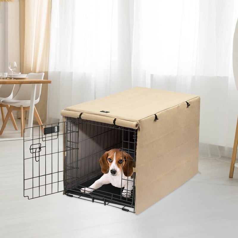 X-ZONE PET Double Door Dog Crate Cover - Polyester Pet Kennel Cover (Fits 24 30 36 42 48 inches Wire Crate) (36Inch, Tan) - Image 2
